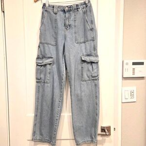 Simple Society High Rise Women's Cargo Jeans Straight Leg Grunge Denim Y2K 5/27